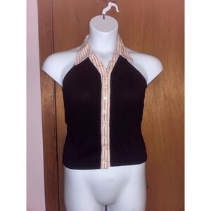 Y2K Fiorini International Ribbed Halter Top Button Front Collar Size S
